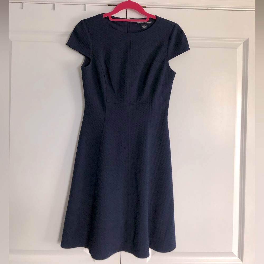American Living Navy Blue Textured Cap Sleeve Dress Size 4